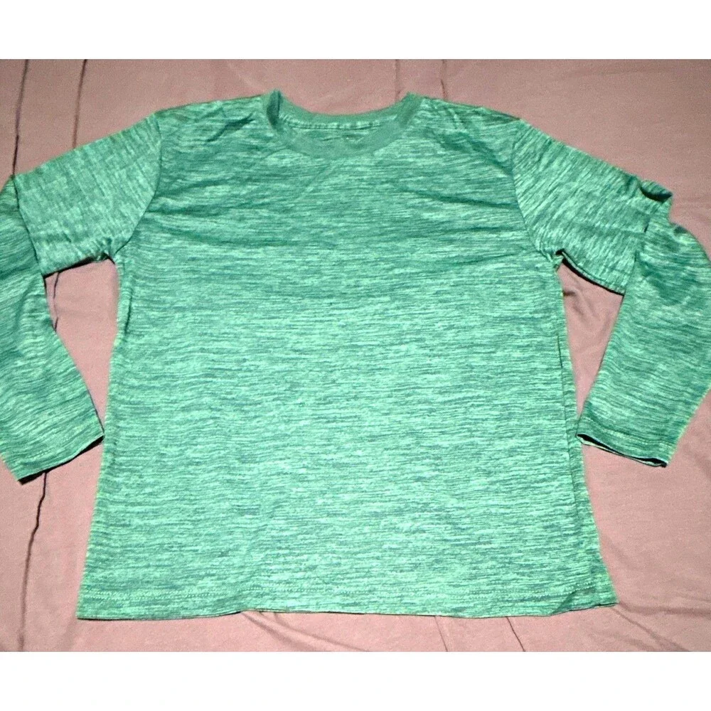 Tek Gear Boys T-Shirt, Green Heather, Crew Neck, Long Sleeve-Size M